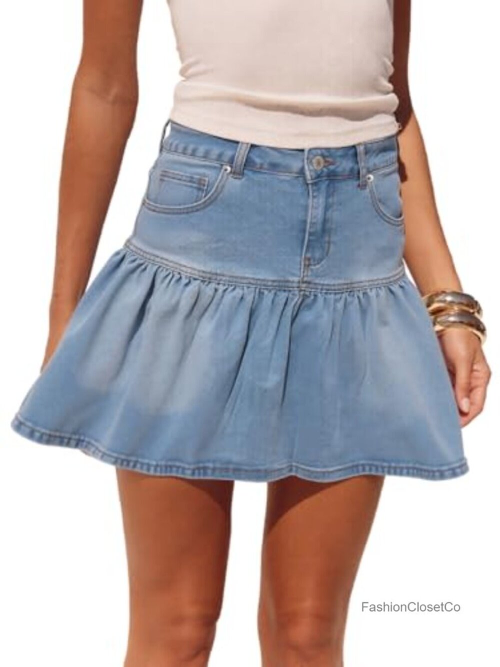 High Waist Button Down Denim Midi Skirt with Front Slit & Pockets